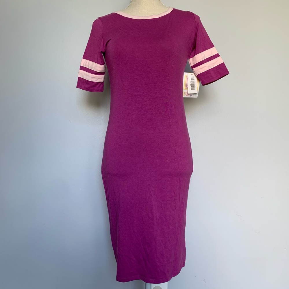 LuLaRoe Fuchsia Julia Striped Sleeve Dress NWT